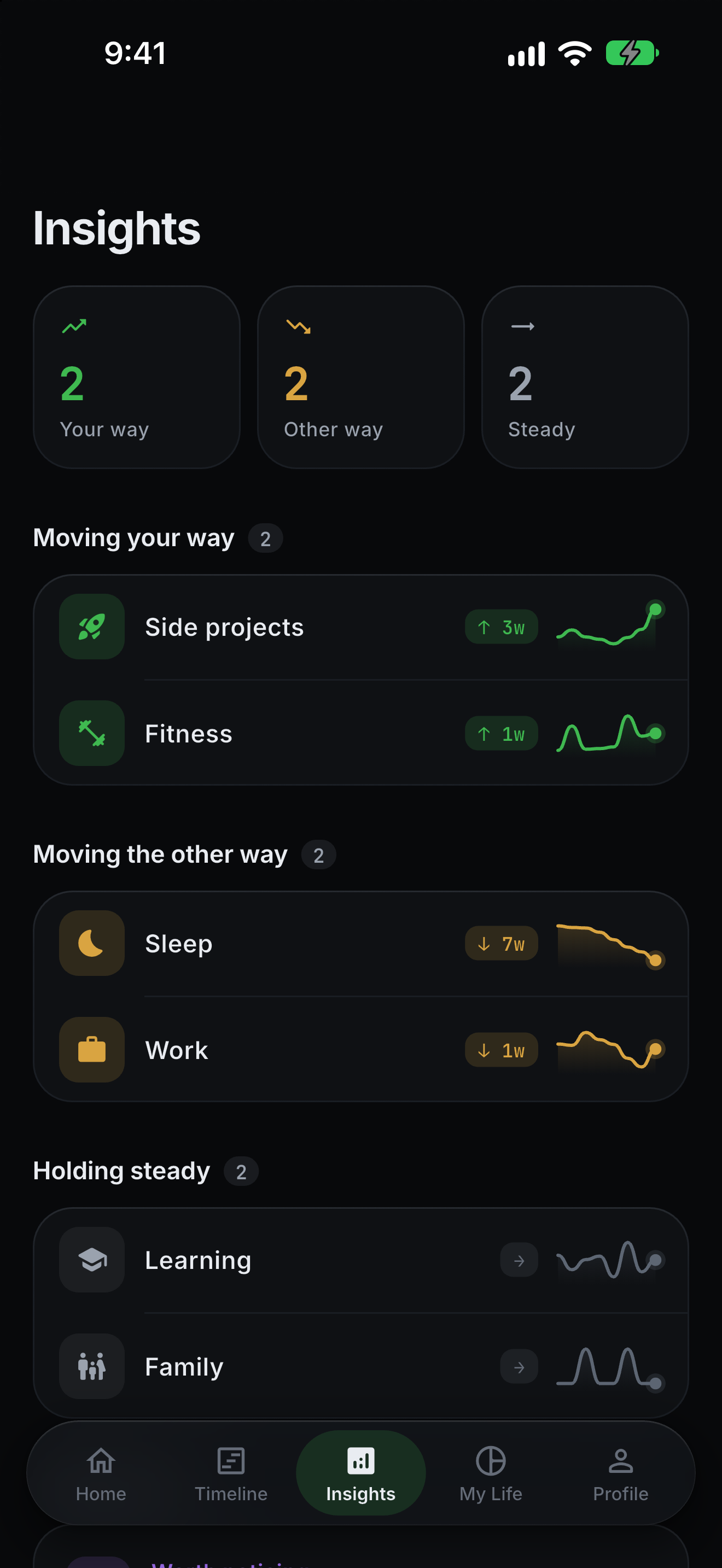 LifeDiff insights screen